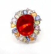 18K FIRE OPAL, SAPPHIRE & DIAM