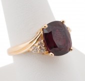 18K GOLD, 6.50CT GARNET & DIAM
