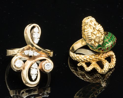 18K GOLD &AMP; ENAMEL SNAKE RING