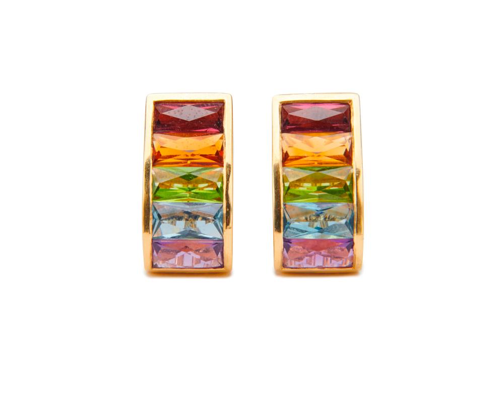 18K GOLD AND GEMSET EARCLIPS18K