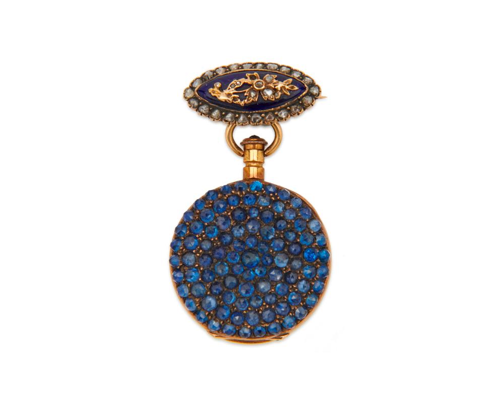 18K GOLD AND SAPPHIRE LAPEL