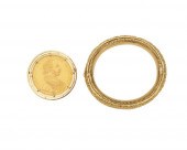 18K GOLD BANGLE BRACELET AND A
