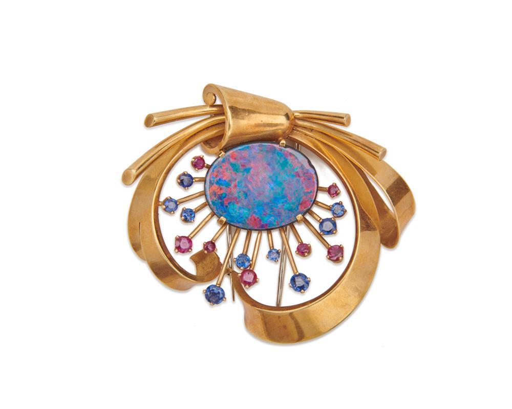 18K GOLD, BLACK OPAL, SAPPHIRE, AND