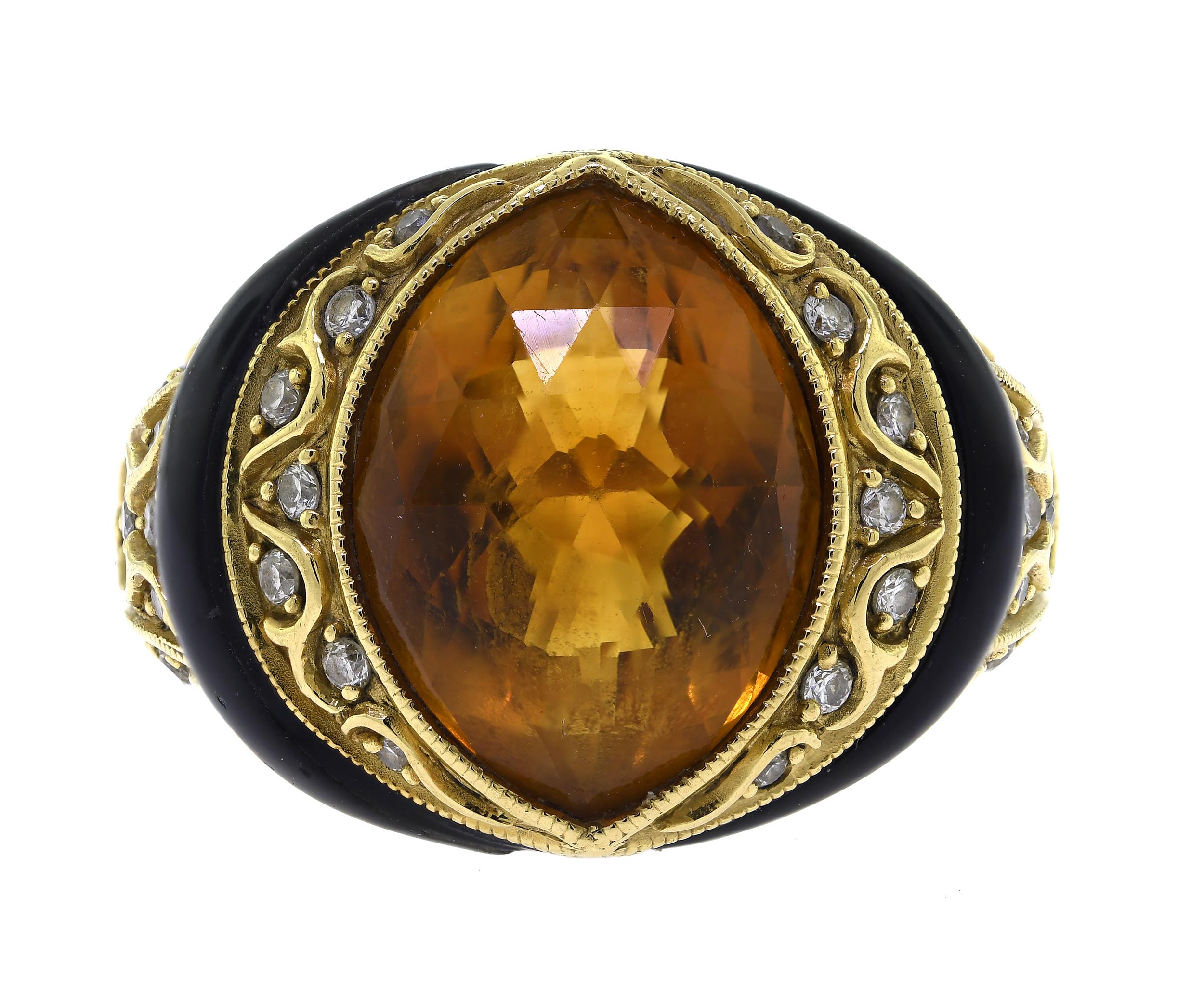 18K GOLD CITRINE, DIAMOND BLACK