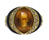 18K GOLD CITRINE, DIAMOND BLAC