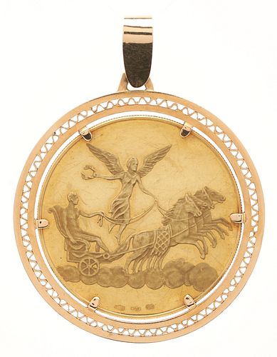 18K GOLD COIN PENDANT W/ 14K GOLD