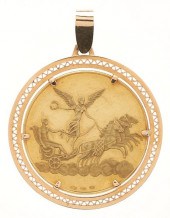 18K GOLD COIN PENDANT W/ 14K G