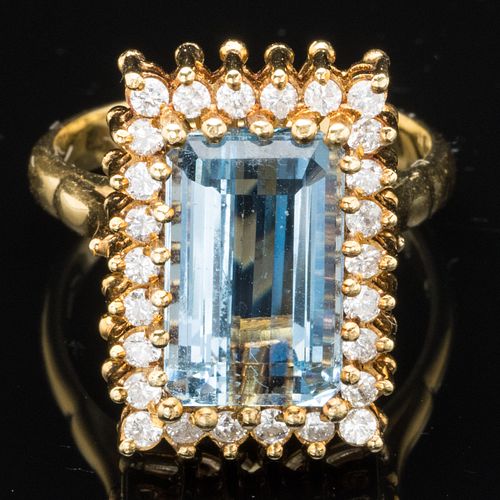 18K GOLD DIAMOND AND AQUAMARINE