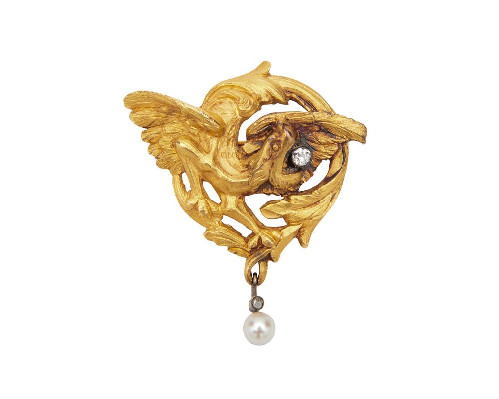18K GOLD, DIAMOND, AND PEARL