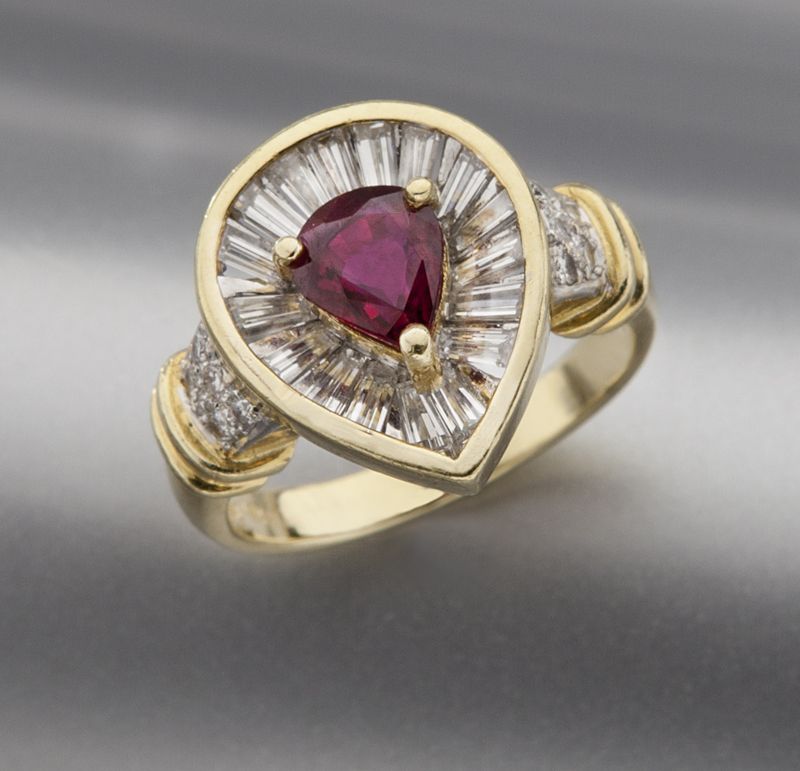 18K gold diamond and ruby