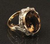 18K GOLD DIAMOND AND SMOKY TOP