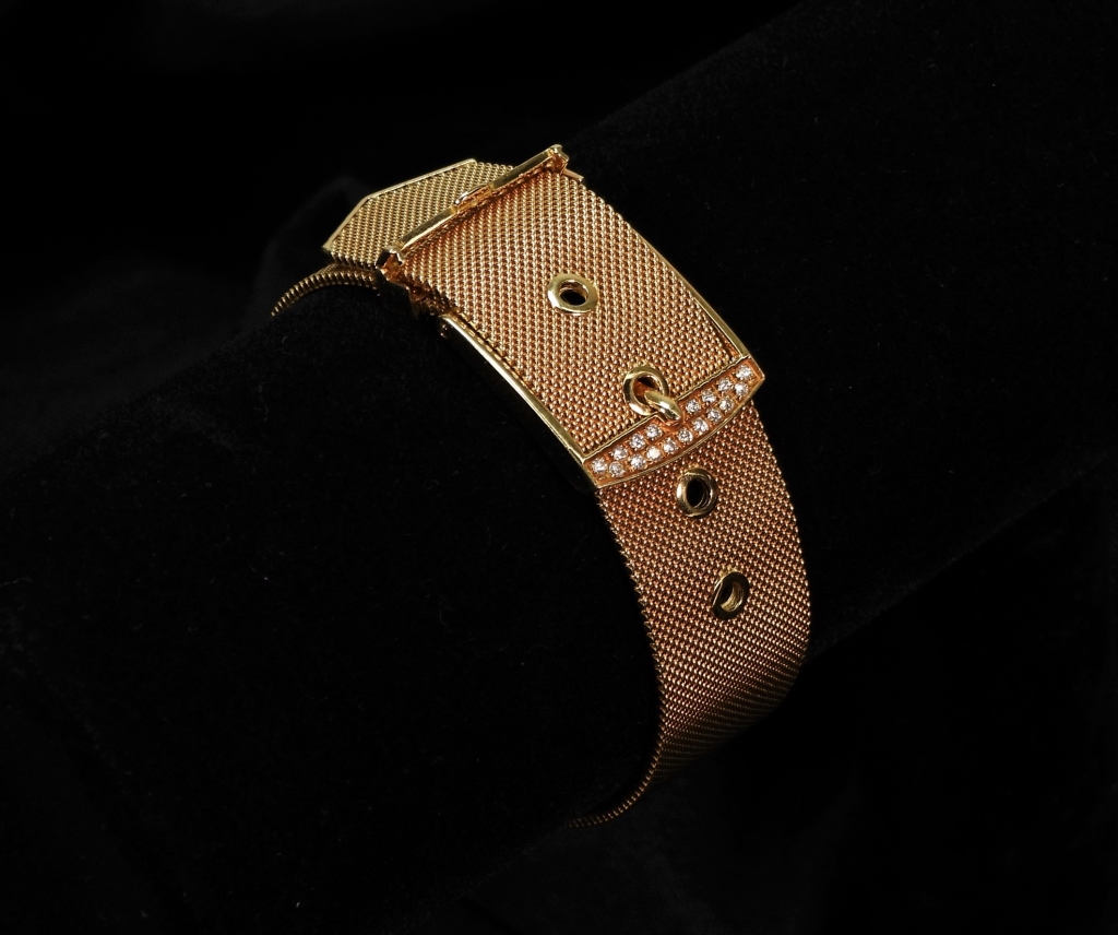 18K GOLD & DIAMOND MESH BELT BUCKLE