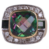 18K GOLD DIAMOND, MYSTIC TOPAZ