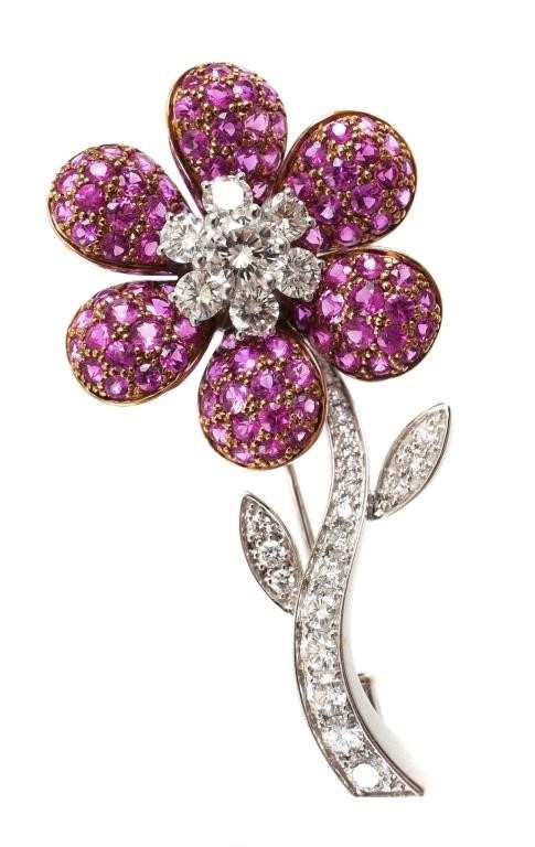 18K GOLD & DIAMONDS FLOWER PIN18k