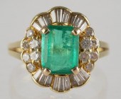 18K GOLD EMERALD AND DIAMOND R