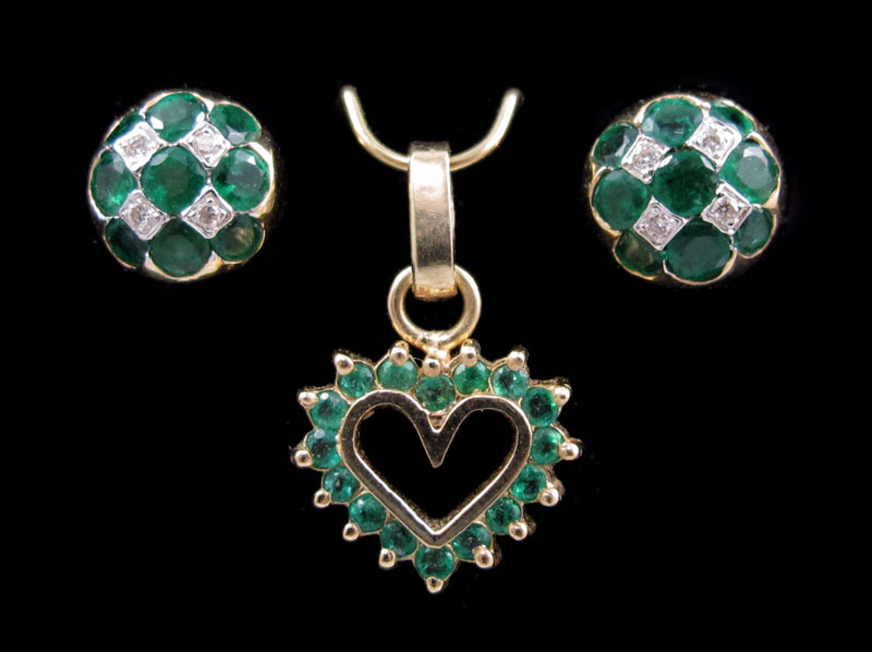 18K GOLD & EMERALD EARRINGS AND