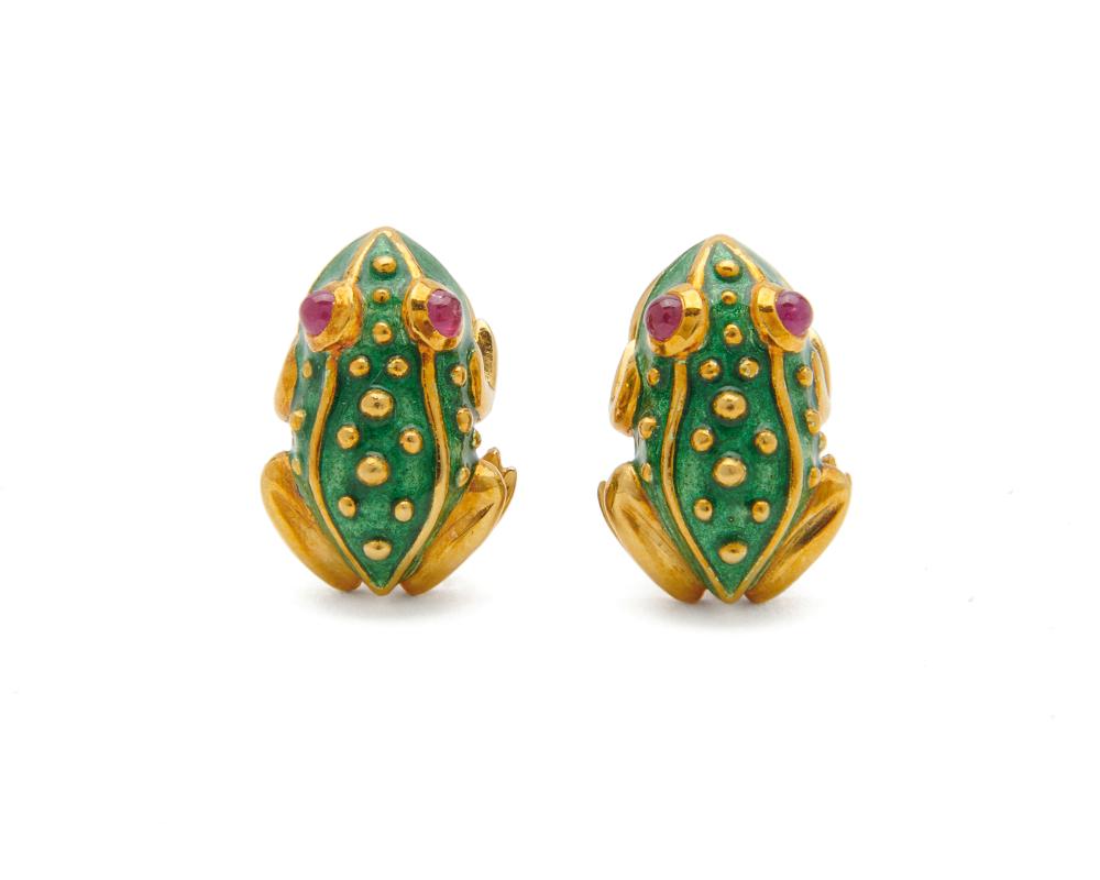 18K GOLD, ENAMEL, AND RUBY