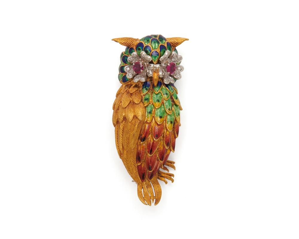 18K GOLD, ENAMEL, DIAMOND, AND RUBY