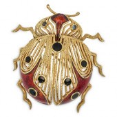 18K GOLD ENAMEL LADYBUG BROOCH