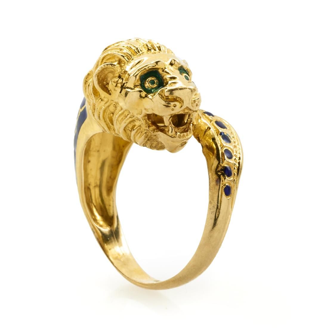 18K GOLD ENAMELED LION'S HEAD