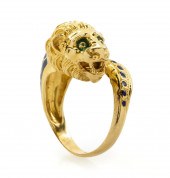 18K GOLD ENAMELED LION'S HEAD