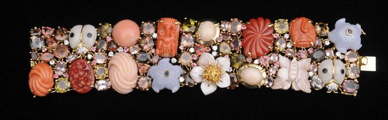 18K GOLD HARDSTONE AND TOURMALINE