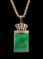 18K GOLD JADEITE JADE AND DIAM