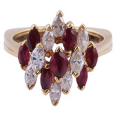 18K GOLD MARQUISE CUT RUBY & D