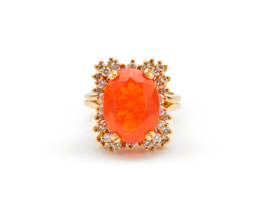 18K GOLD, MEXICAN FIRE OPAL, AND