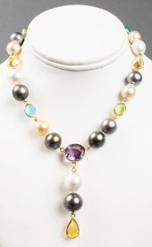 18K GOLD, MIXED PEARLS & COLOR