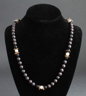 18K GOLD PEARLS HEMATITE & ONY
