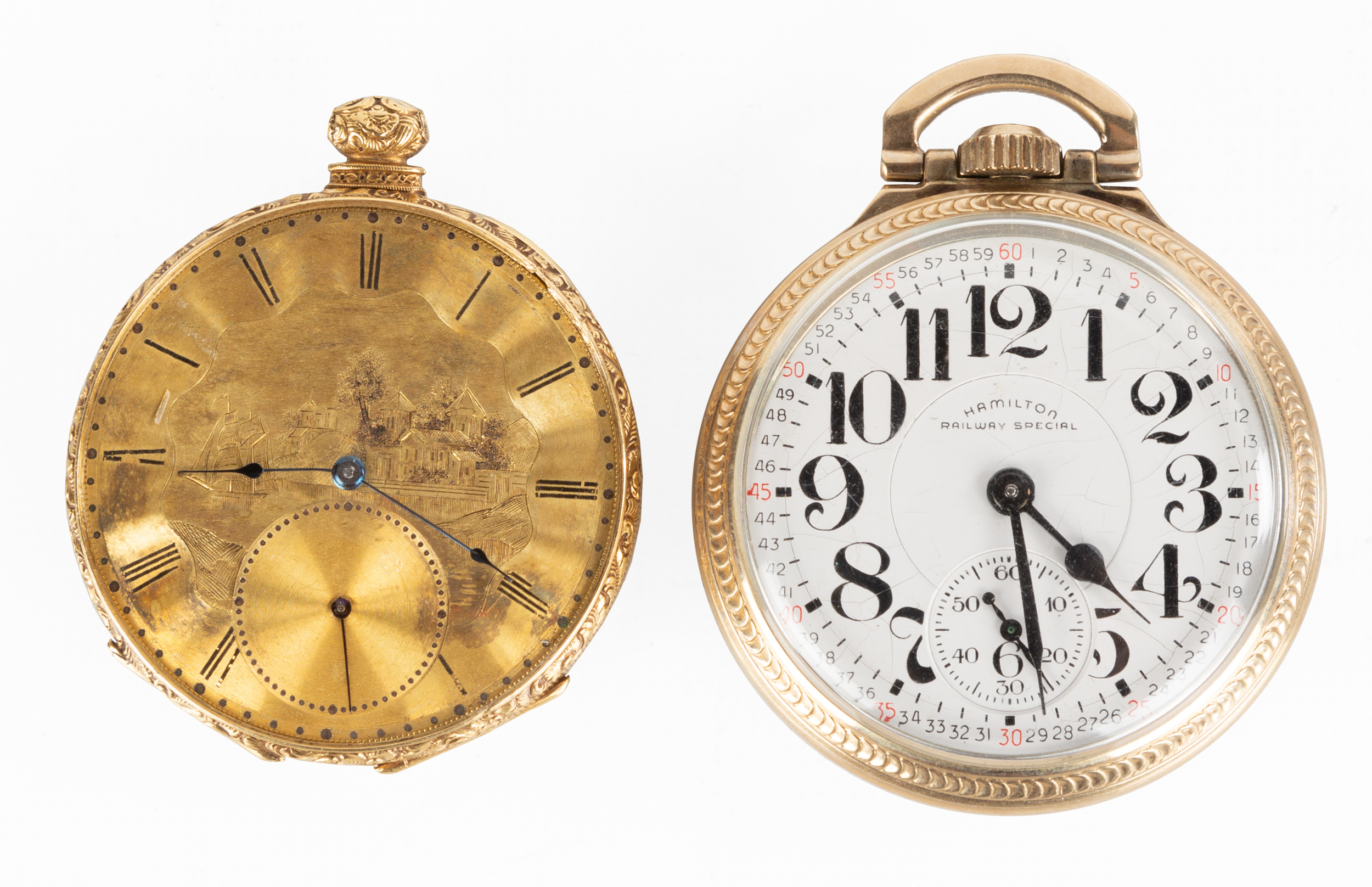 18K GOLD POCKET WATCH & HAMILTON