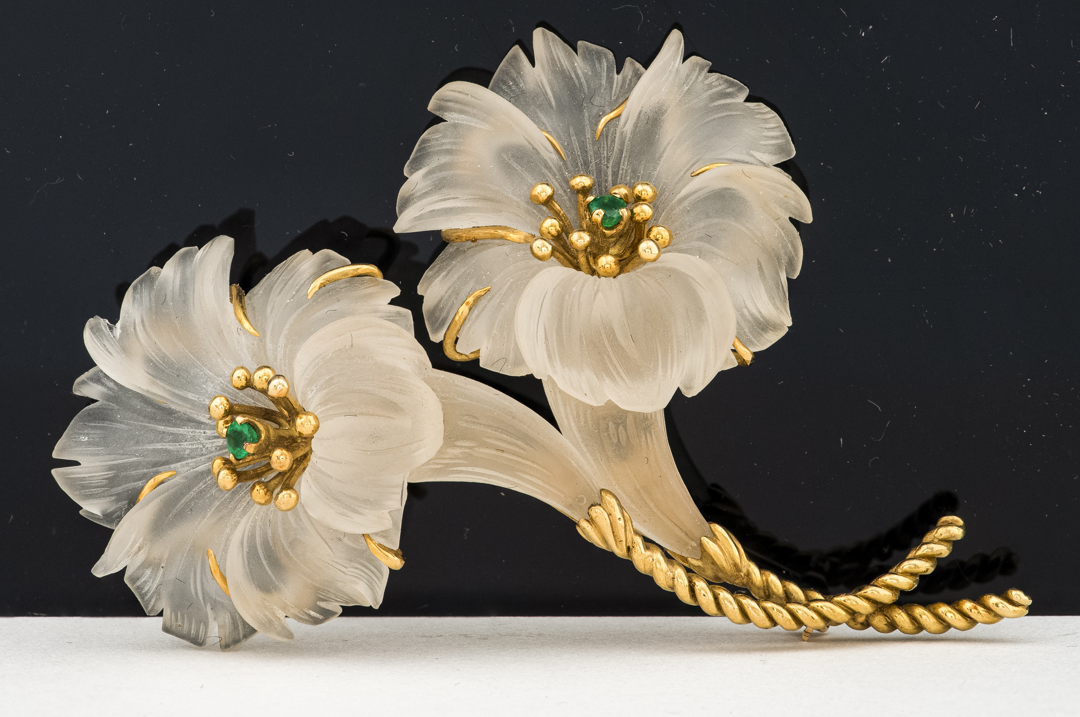 18K GOLD ROCK CRYSTAL & EMERALD
