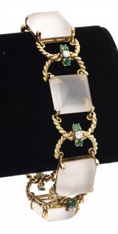 18K GOLD ROCK QUARTZ, EMERALD