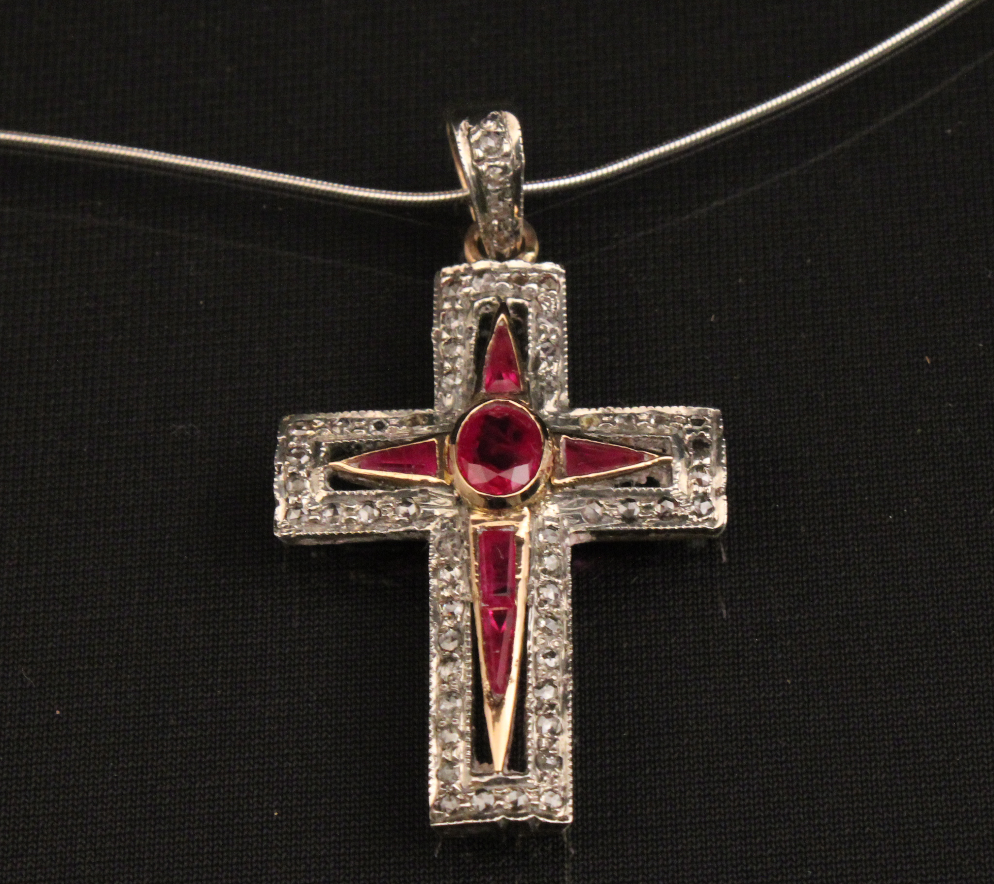 18K GOLD RUBY AND DIAMOND CROSS