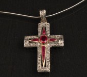 18K GOLD RUBY AND DIAMOND CROS