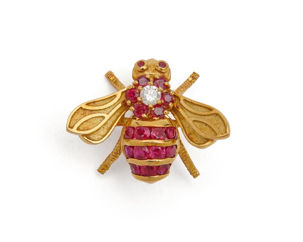 18K GOLD, RUBY, AND DIAMOND BEE