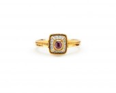 18K GOLD, RUBY, AND ENAMEL RIN