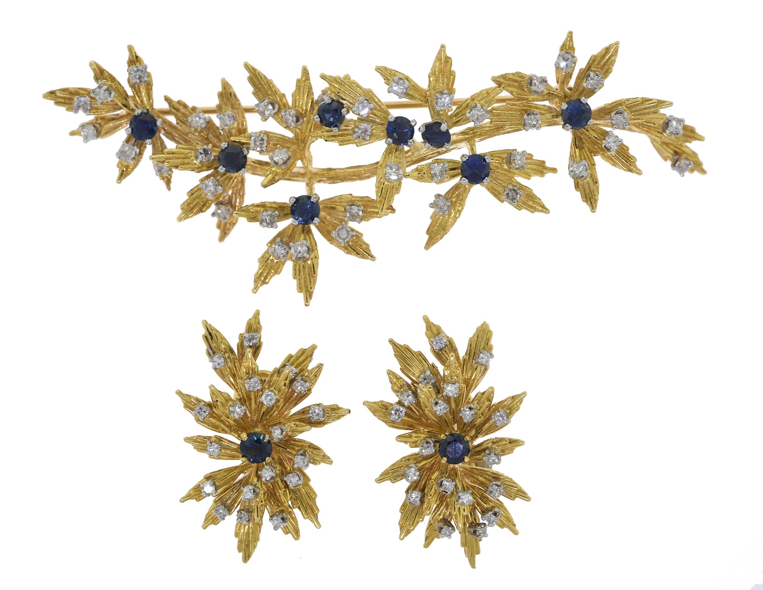 18K GOLD SAPPHIRE & DIAMOND LEAF