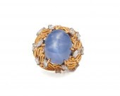18K GOLD, STAR SAPPHIRE, AND D
