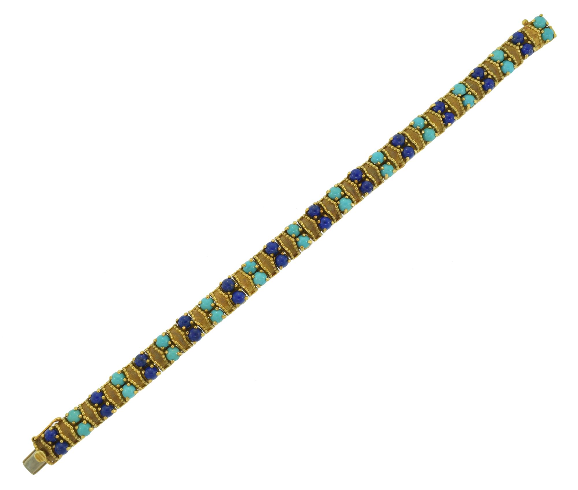 18K GOLD TURQUOISE AND LAPIS