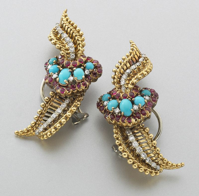 18K gold turquoise diamond and ruby