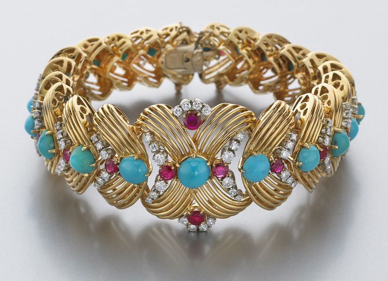 18K gold turquoise diamond and ruby