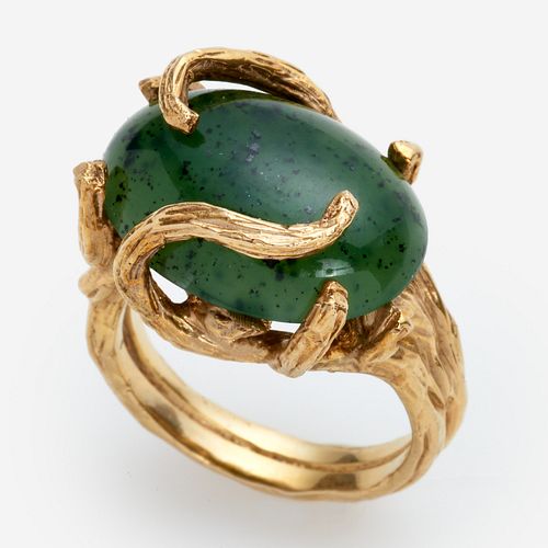 18K JADE CABOCHON FREE FORM RING 10