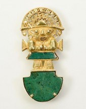 18K MALACHITE INCA DEITY PIN/P