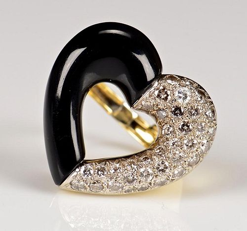 18K ONYX AND DIAMOND HEART