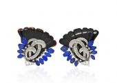 18K ONYX LAPIS DIAMOND FAN CLI