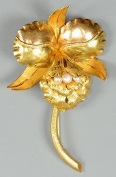 18K ORCHID BROOCH, 39.6 GRAMSL