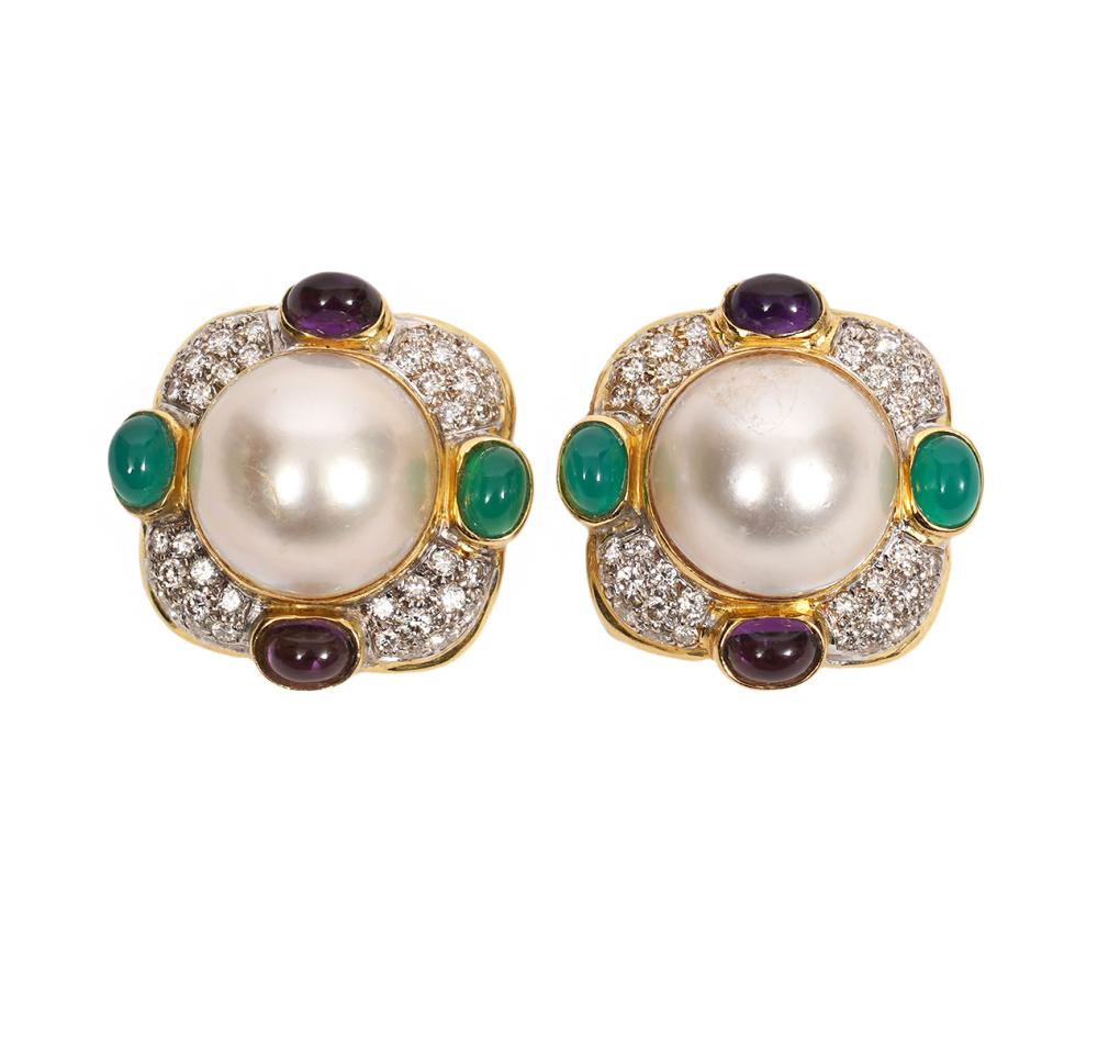 18K PEARL, DIA., AMETHYST &