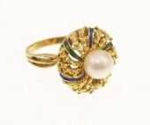 18K PEARL & ENAMEL FASHION RIN
